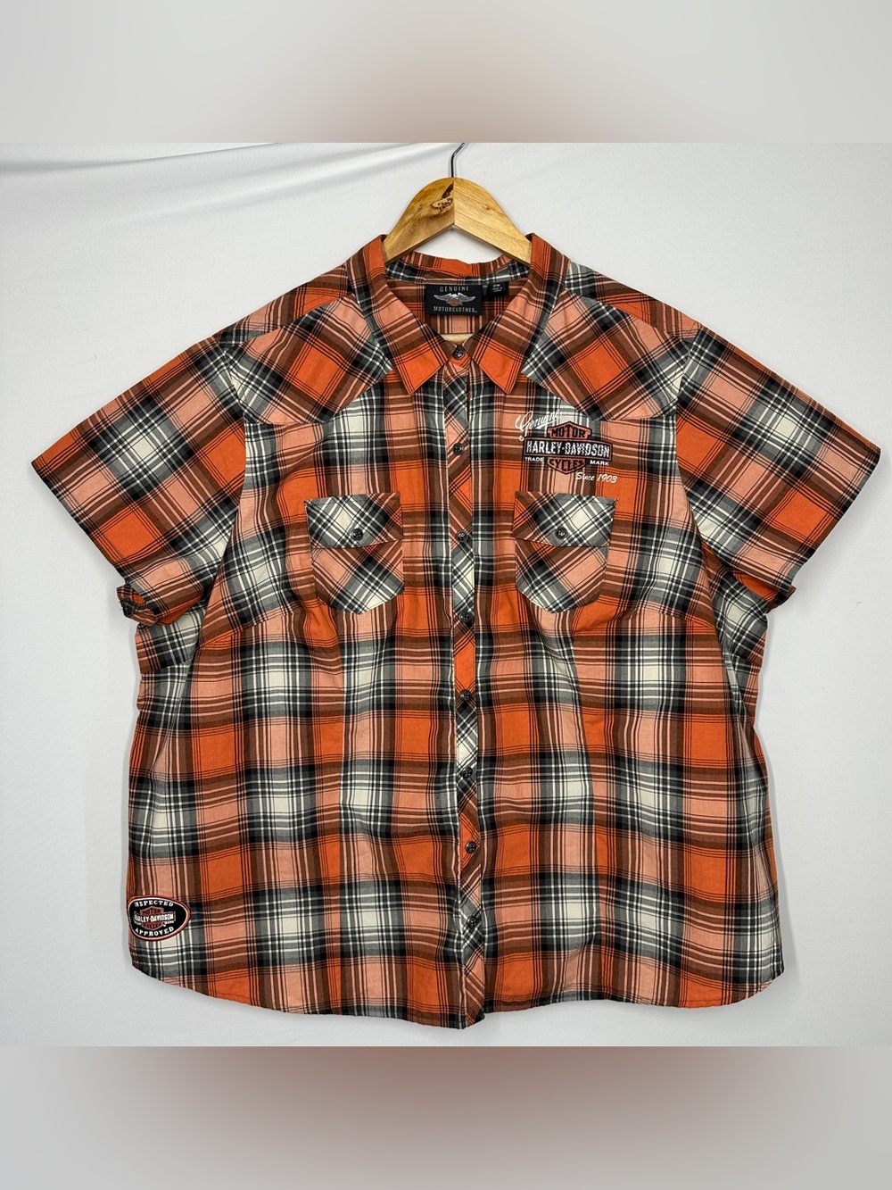Harley Davidson Genuine Oil Can Plaid Jewled Letters Short Sleeve Shirt 3W plus